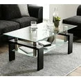 Modern Storage Rectangle Glass Coffee Table with Installation Instructions, Black