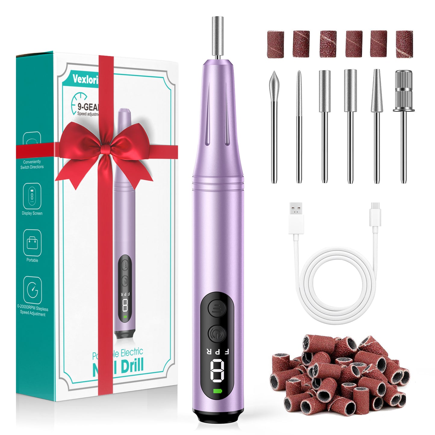 Cordless Electric Nail Drill, Portable Electric File Nail Drill Kit with Drill Bits Set and Rechargeable for Acrylic Nail Drill Manicure Pedicure Polishing