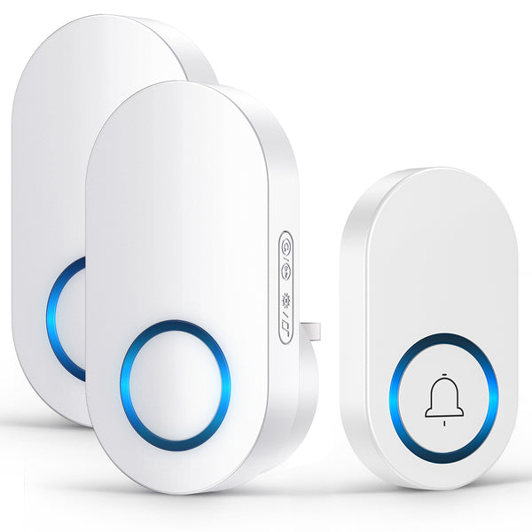 YOOVEE Wireless Doorbell, 2 Plug in Door Bells 1 Push , No Battery Required Push Button Plug Through Cordless Door Chime at 1300ft Range with 60 Chimes, 5-Level Volume & LED Light