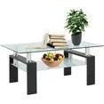 Modern Storage Rectangle Glass Coffee Table with Installation Instructions, Black