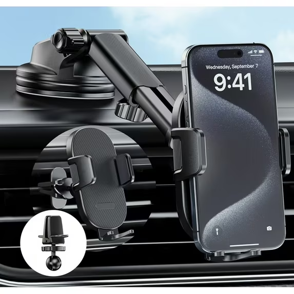 (2 pack) YOOVEE Universal Dashboard & Windshield Car Phone Holder - 360° Rotatable Mount, 3-in-1 Vent/Dash/Windshield Clip for 4-7" Phones, iPhone, Samsung, Google Pixel, Moto