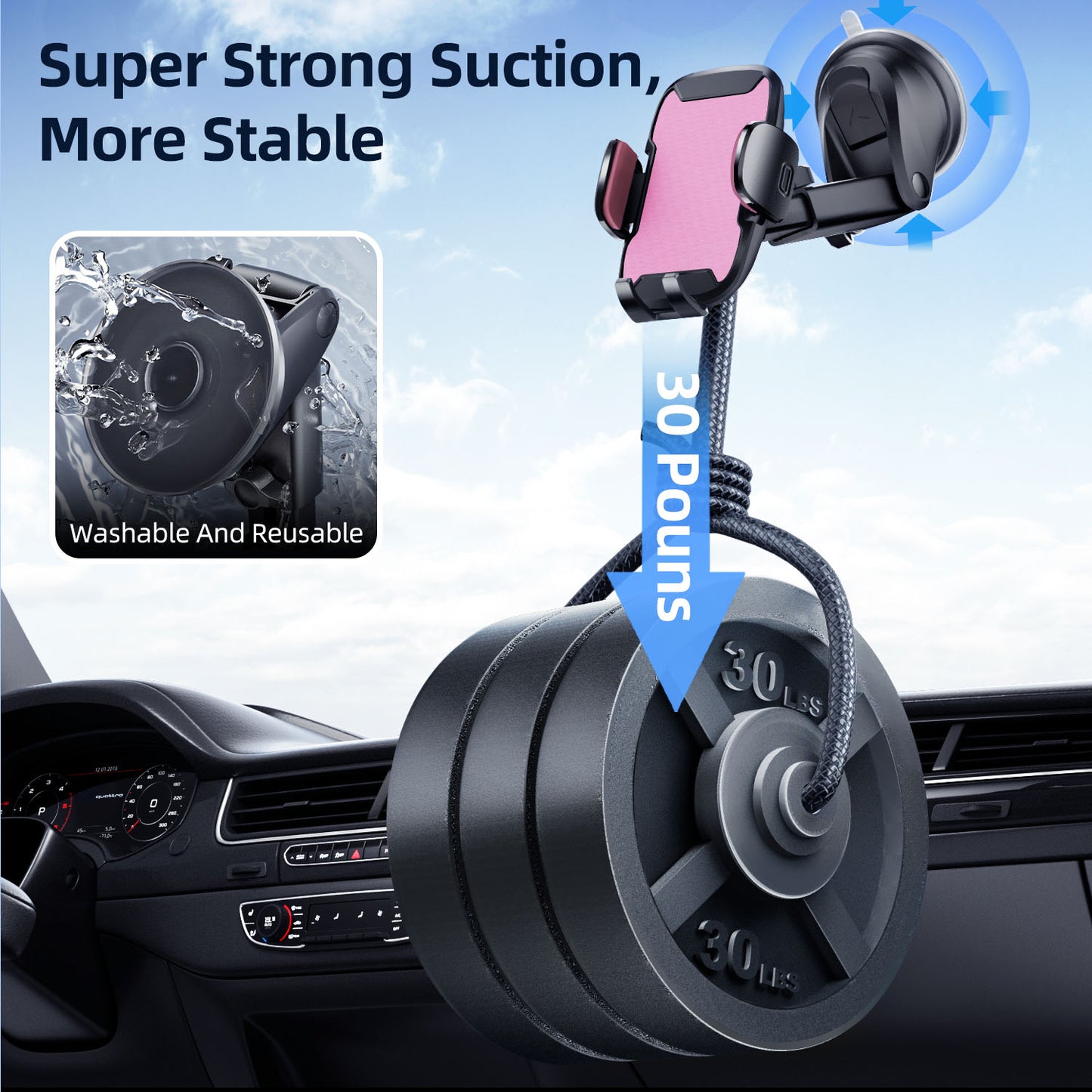 Car Phone Holder, 360° Rotatable Mobile Mount with Air Vent Clip for 4.0"-7.0" Phones, Pink