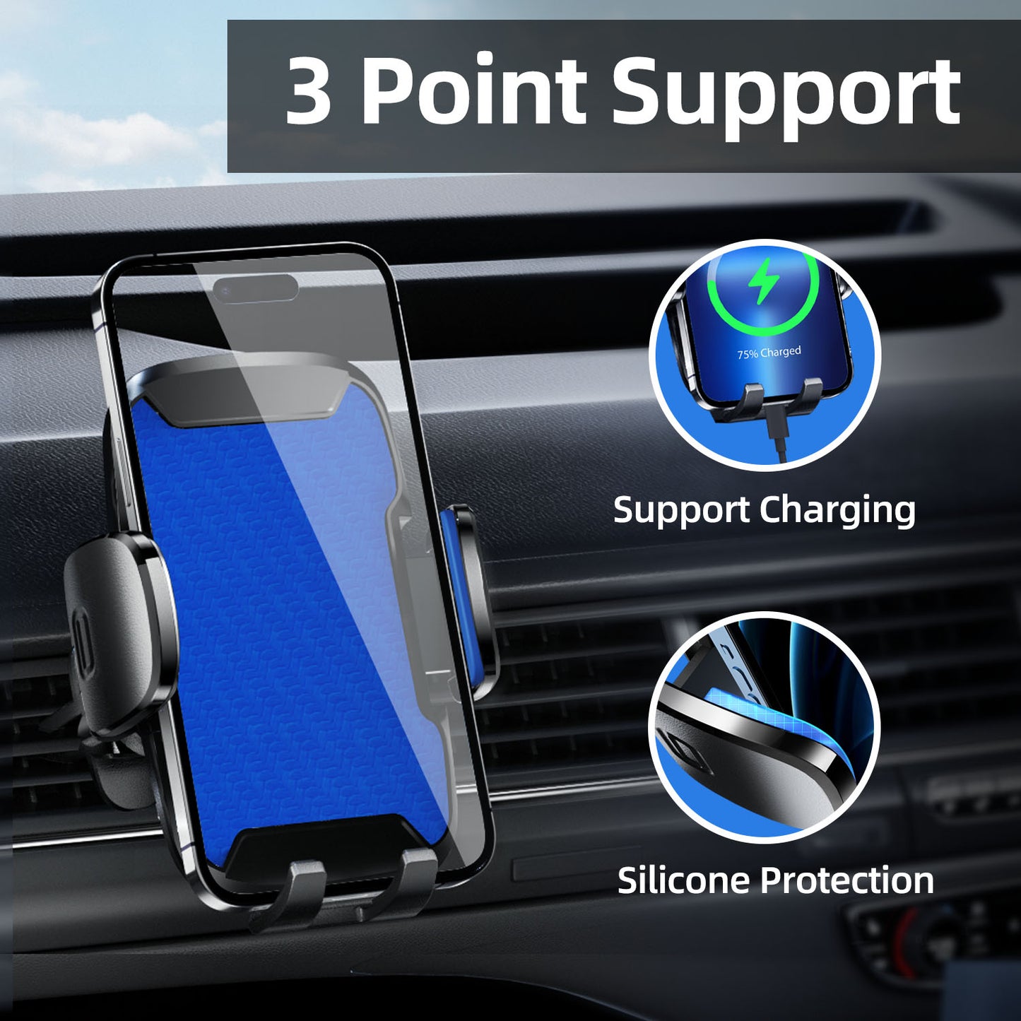 Car Phone Holder, 360° Rotatable Mobile Mount with Air Vent Clip for 4.0"-7.0" Phones, Blue