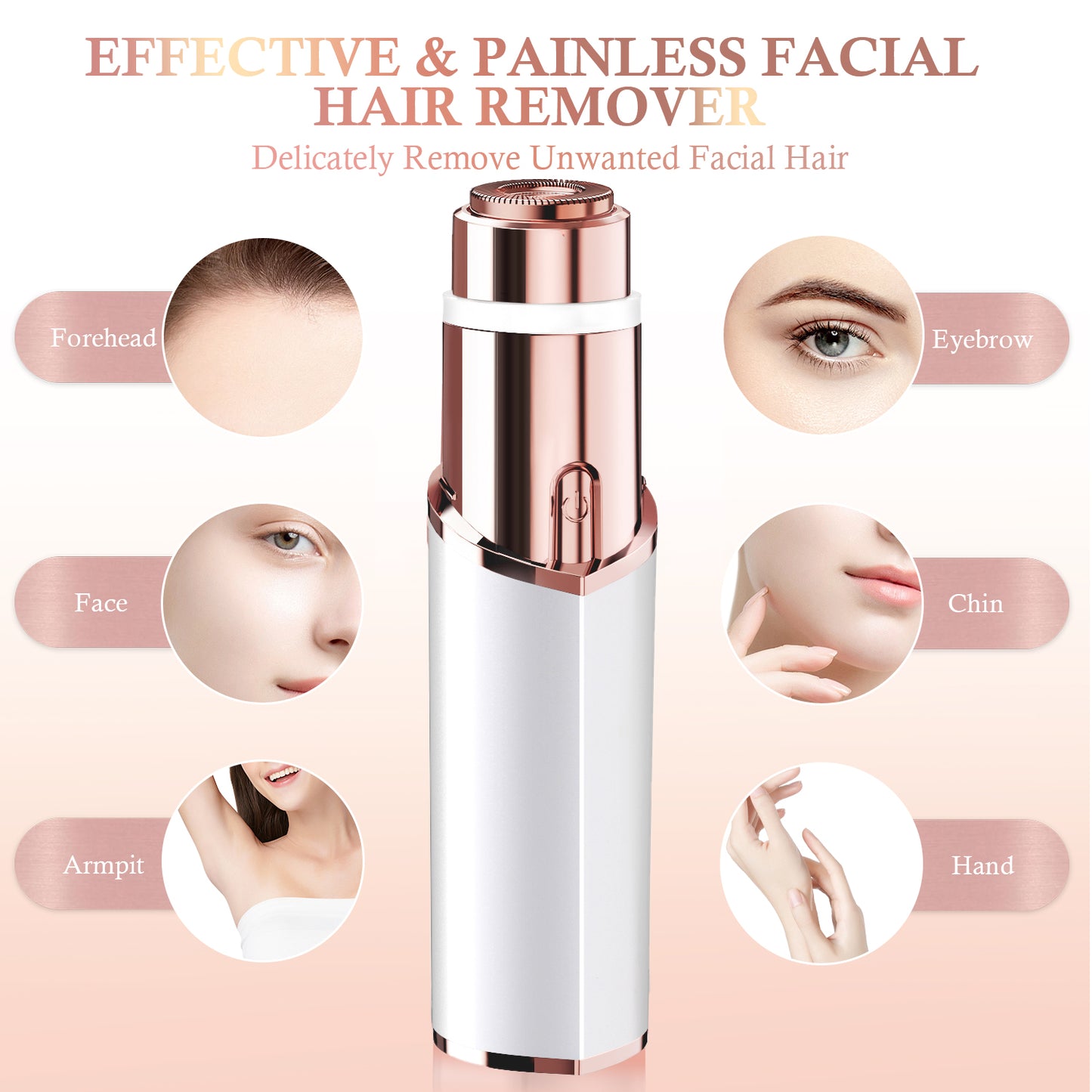 Facial Hair Remover for Women, Face Hair Trimmer, Rechargeable Women's Facial Shaver, Painless Lady Shavers for Women for Face Hair and upper Lips, Peach Fuzz, Bikini Body-White