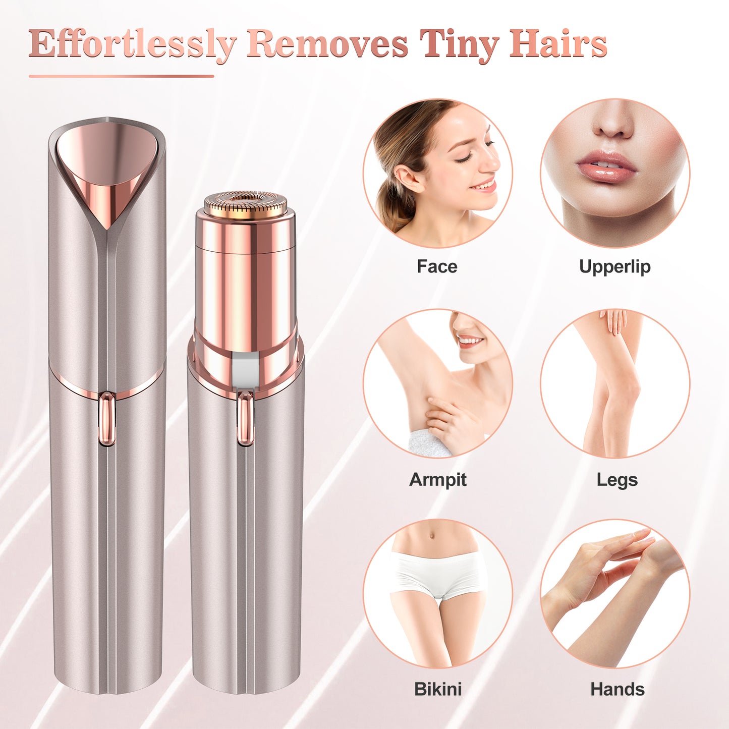 Rechargeable Epilator for Women - LED Light Facial Hair Remover, Portable Grooming Tool,Champagne Gold
