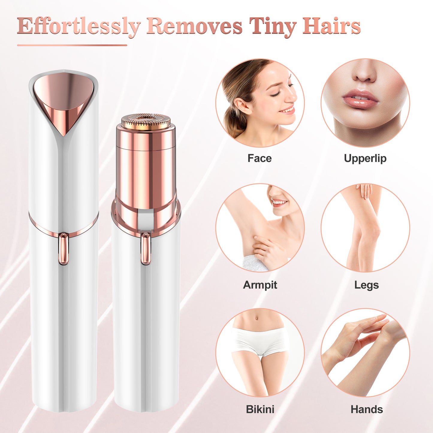 Rechargeable Epilator for Women - LED Light Facial Hair Remover, Portable Grooming Tool, Ivory White