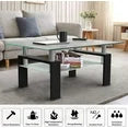 Modern Storage Rectangle Glass Coffee Table with Installation Instructions, Black