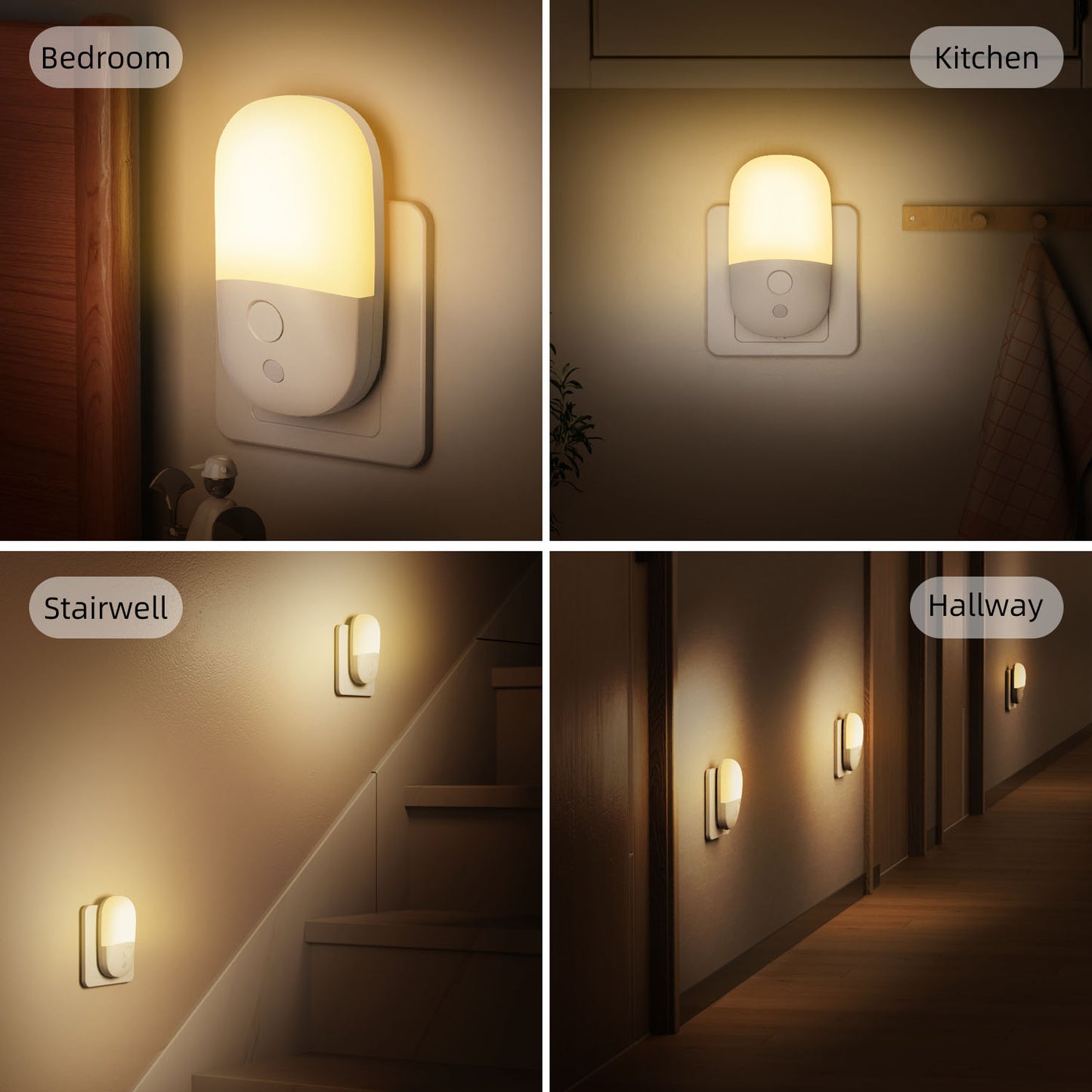 Night Light, Plug-in, LED Dimmable Night Light with Light Sensors, Warm White, Ambient Lighting, Ideal Kids Adults Nightlight for Bedroom, Bathroom, Nursery, Hallway, Kitchen, 2 Pack