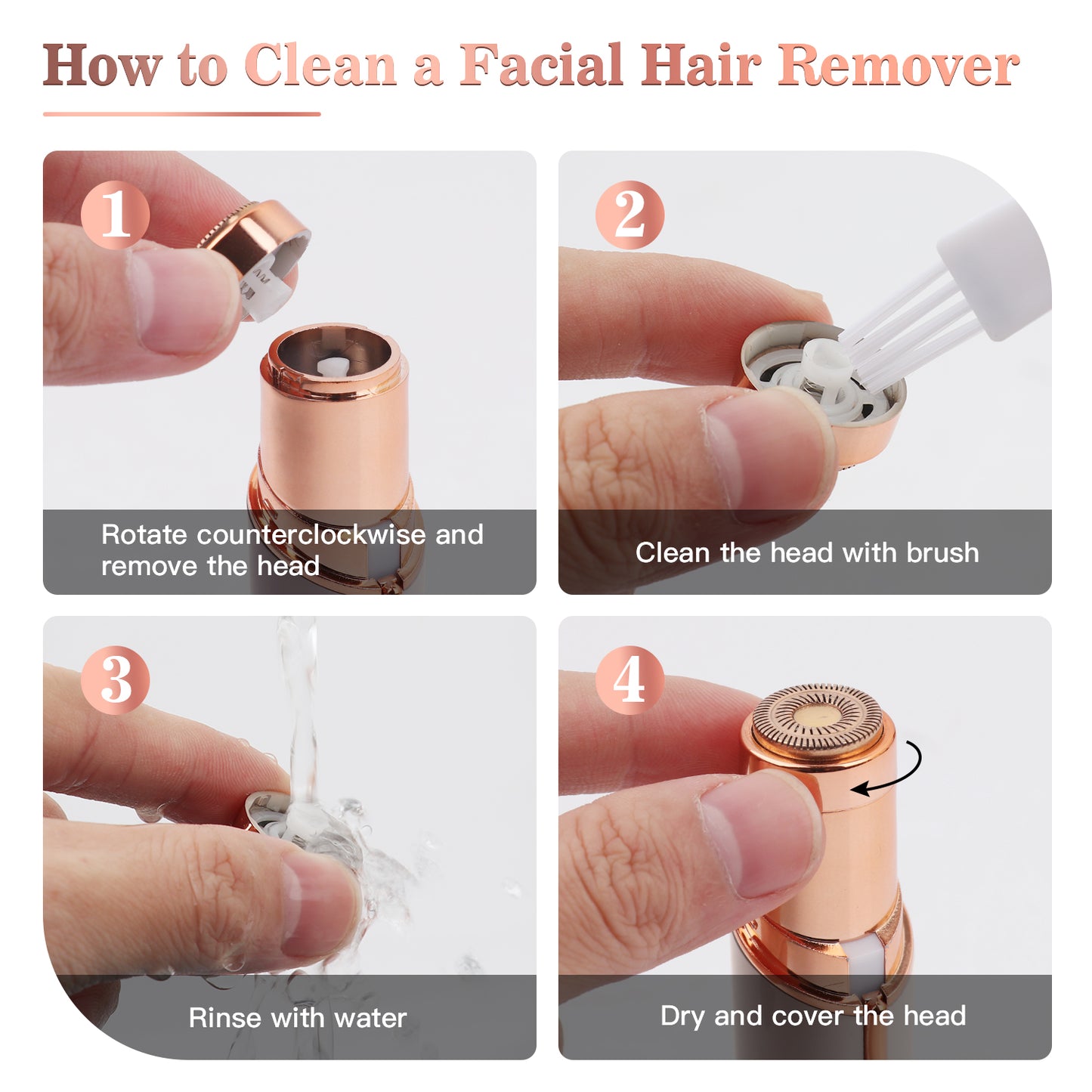 Facial Hair Remover for Women, Face Hair Trimmer, Rechargeable Women's Facial Shaver, Painless Lady Shavers for Women for Face Hair, Upper Lips, Peach Fuzz, Bikini Body-Rose Gold