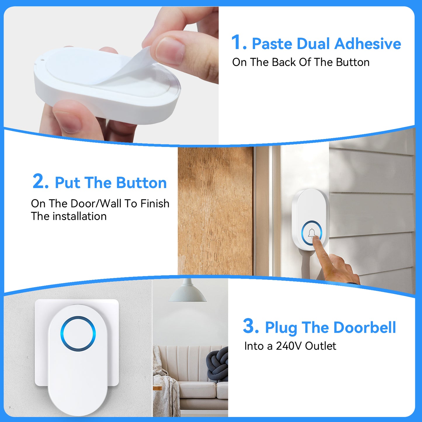 YOOVEE Wireless Doorbell Kit, 1 Receivers, 60 Ringtones, 4-Level Volume, Memory Function, IP44 Weatherproof - Easy Install for Home