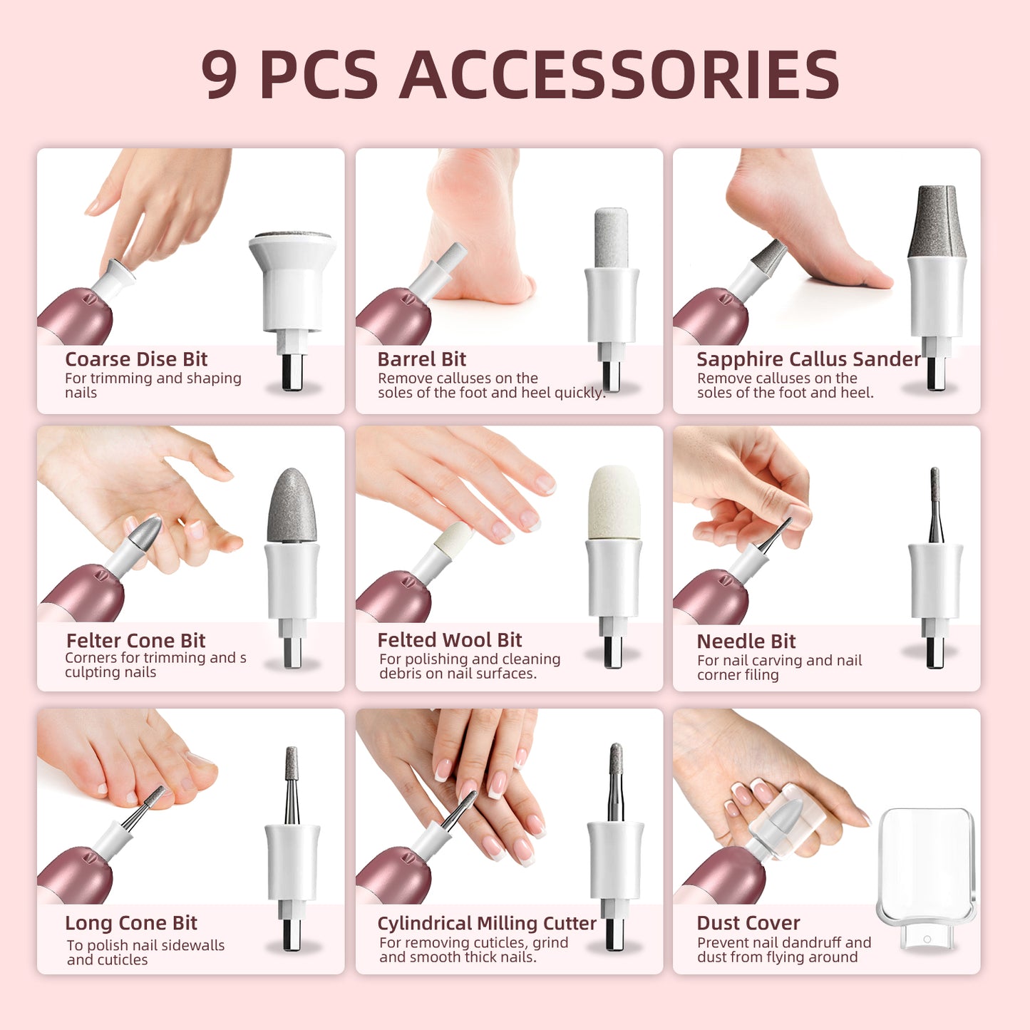 YOOVEE Cordless Electric Nail File Set, Portable Electric Nail Drill Machine, Professional Manicure Pedicure Kit, 5 Speeds Hand Foot Care Tool for Calluses, Thick Nails, Grind, Trim, Polish