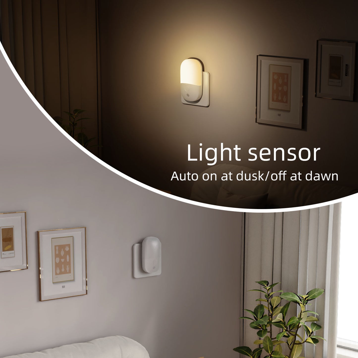 YOOVEE Plug-in Dimmable Night Light with Sensor, Warm White LED,1-Pack for Bedroom, Bathroom, Hallway - Kids & Adults