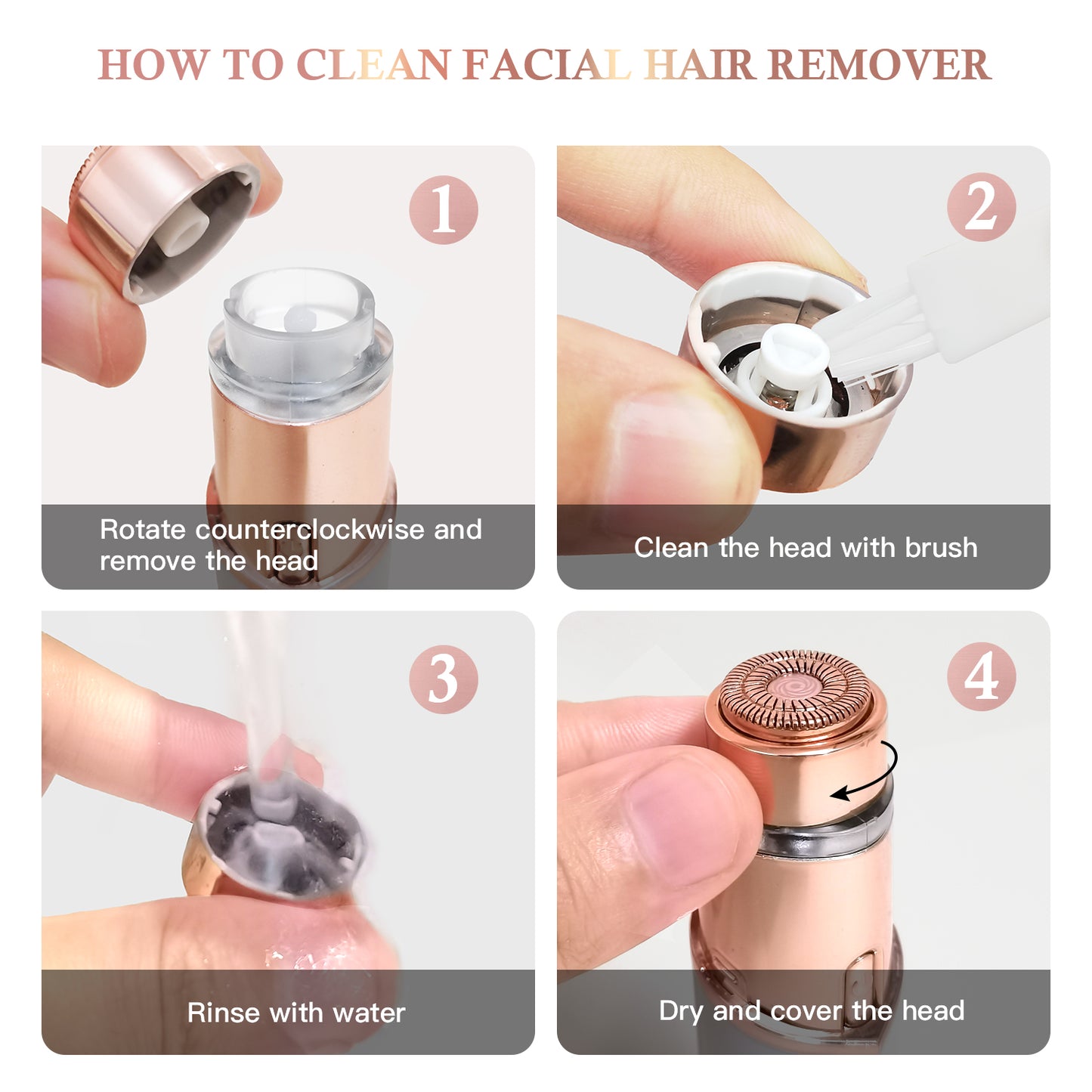 Facial Hair Remover for Women, Face Hair Trimmer, Rechargeable Women's Facial Shaver, Painless Lady Shavers for Women for Face Hair and upper Lips, Peach Fuzz, Bikini Body-White