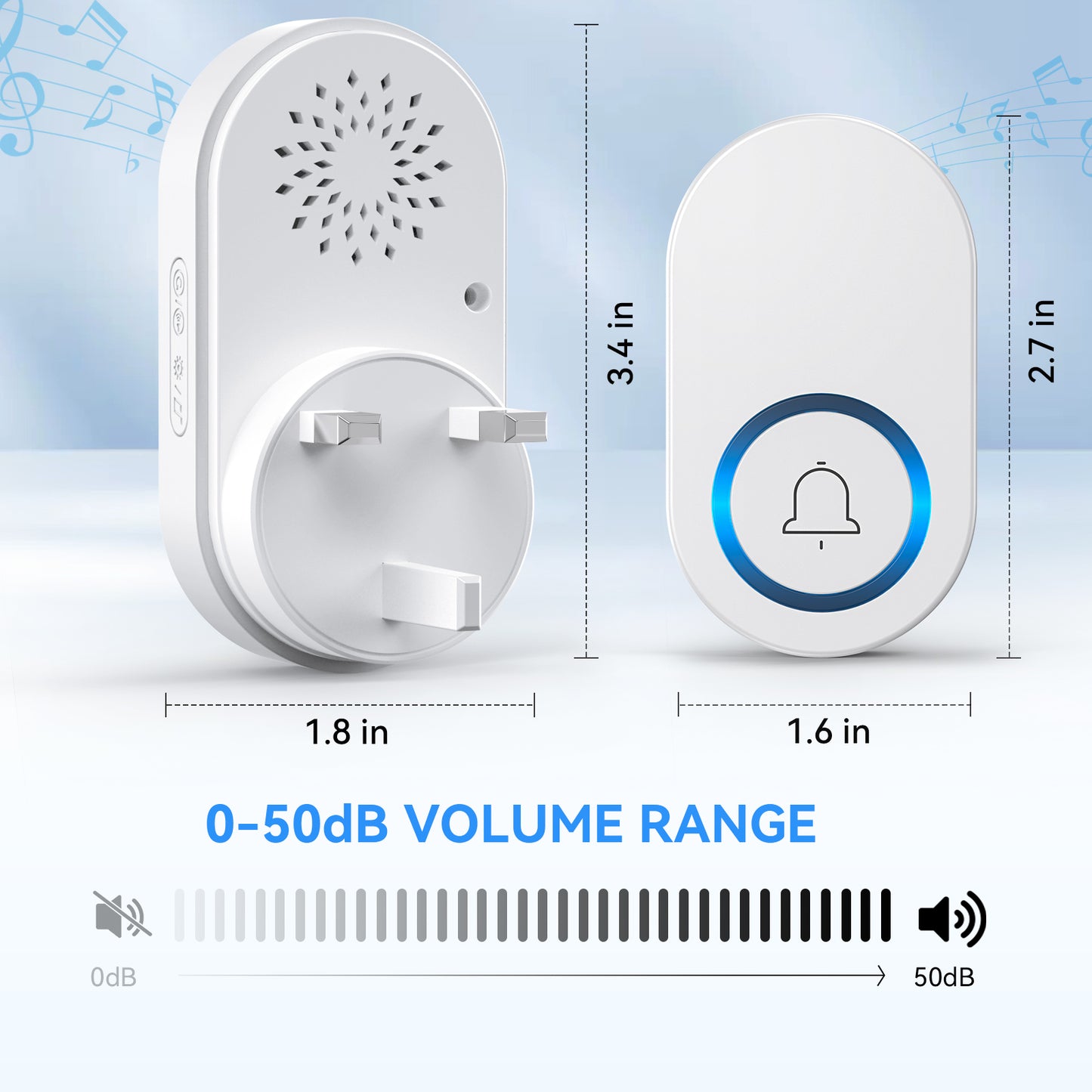 YOOVEE Wireless Doorbell Kit, 1 Receivers, 60 Ringtones, 4-Level Volume, Memory Function, IP44 Weatherproof - Easy Install for Home