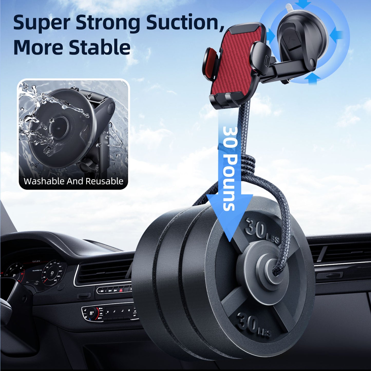 Car Phone Holder, 360° Rotatable Mobile Mount with Air Vent Clip for 4.0"-7.0" Phones, Red