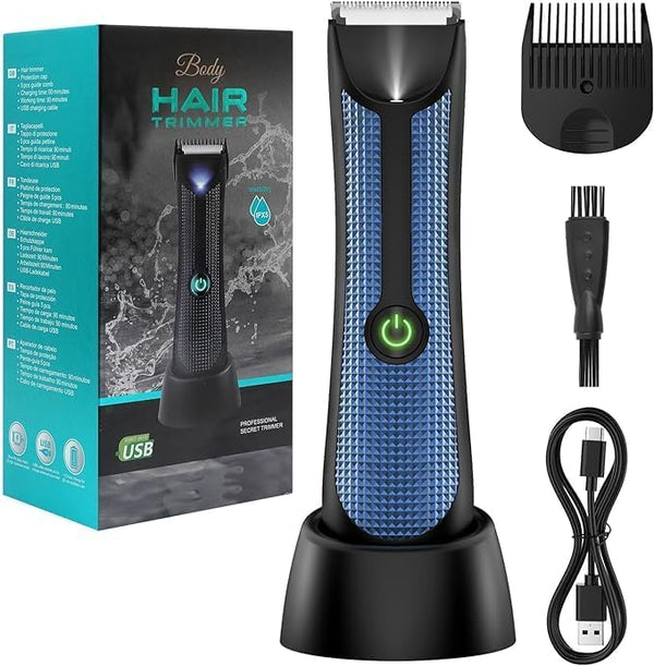 Body Hair Trimmer for Men Women, Professional Brand yoovee Electric Groin Bikini Ball Shaver Razor, Fully Waterproof Ceramic Blade Pubic Hair Trimmer Clipper Body Groomer Kit, Blue