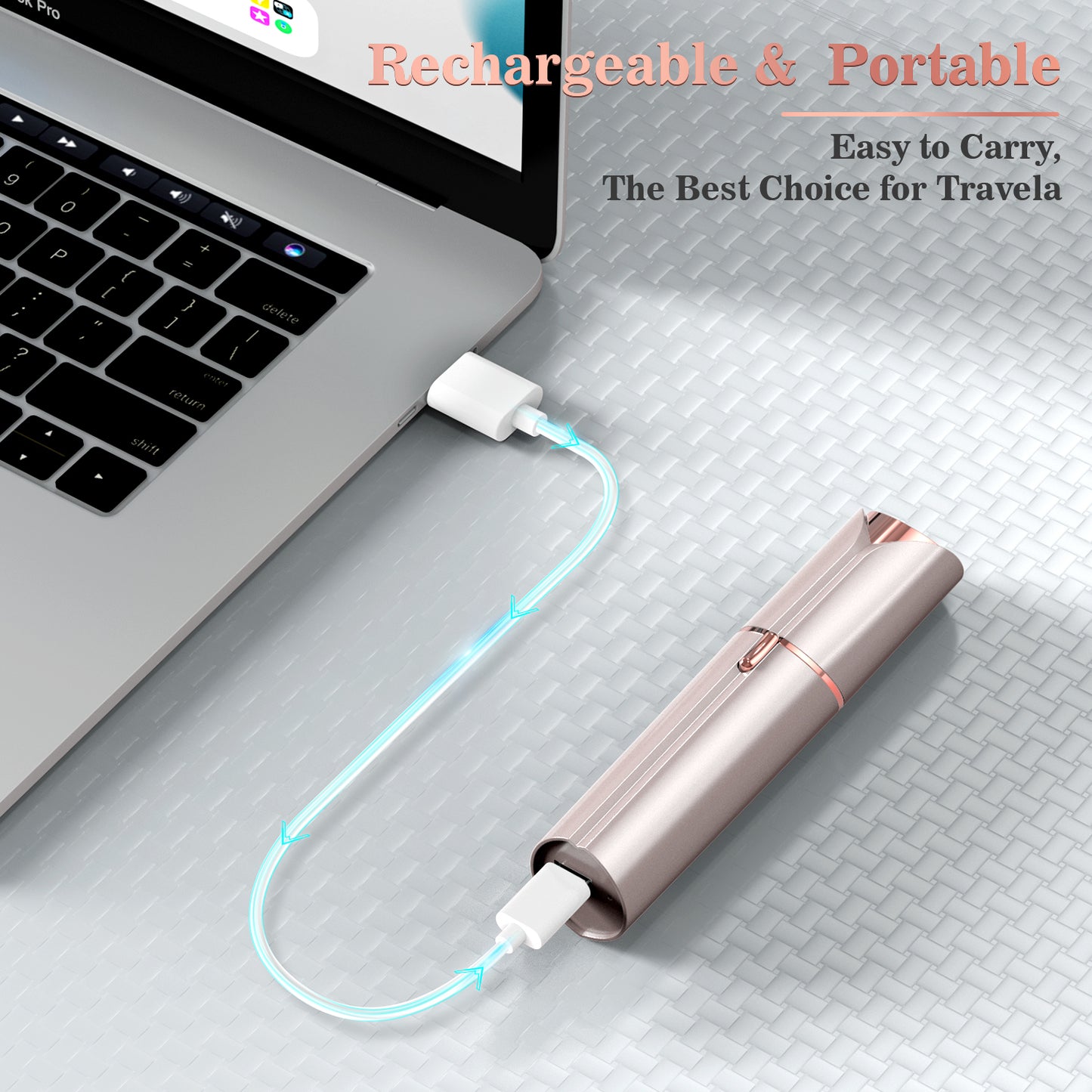 Rechargeable Epilator for Women - LED Light Facial Hair Remover, Portable Grooming Tool,Champagne Gold