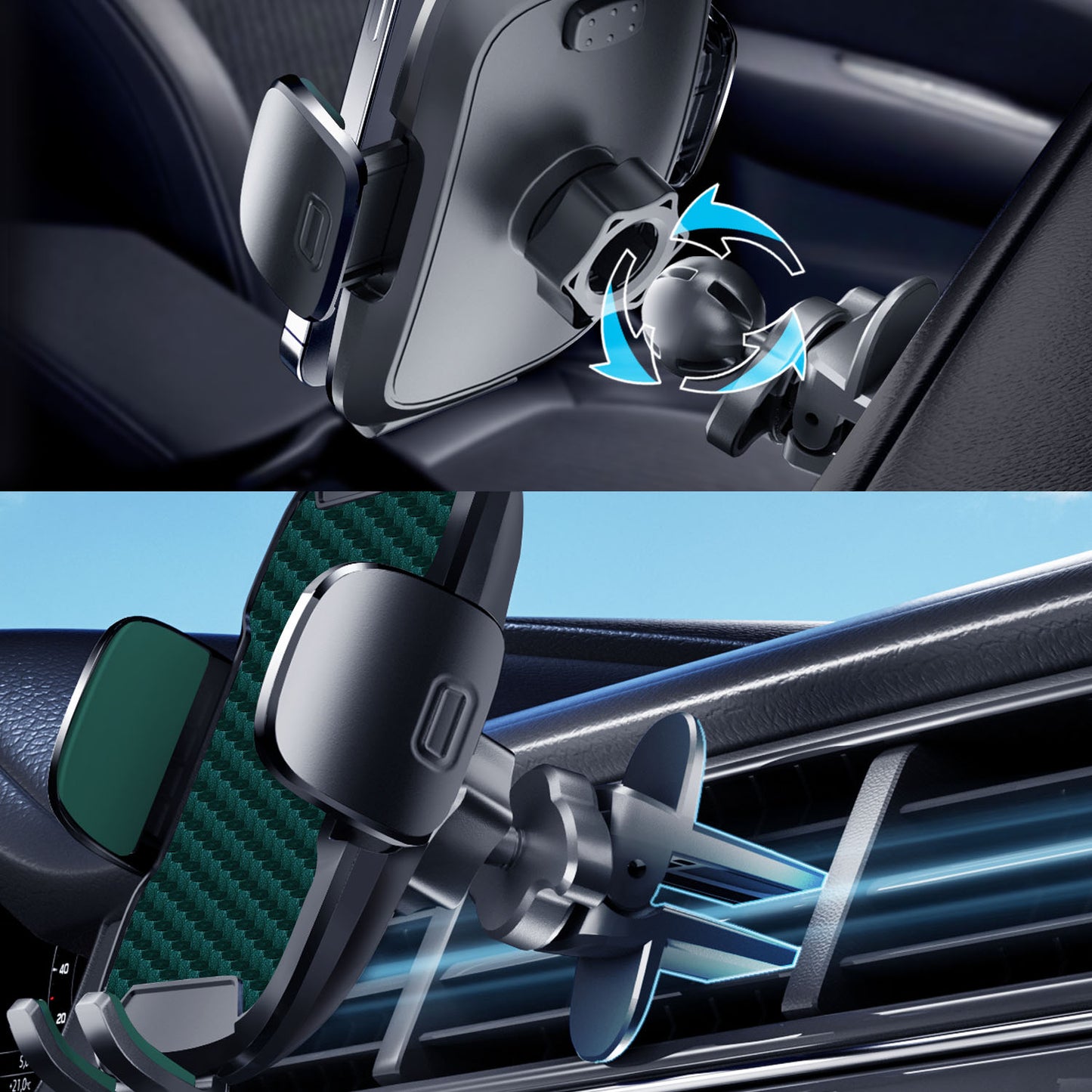 Car Phone Holder, 360° Rotatable Mobile Mount with Air Vent Clip for 4.0"-7.0" Phones, Green