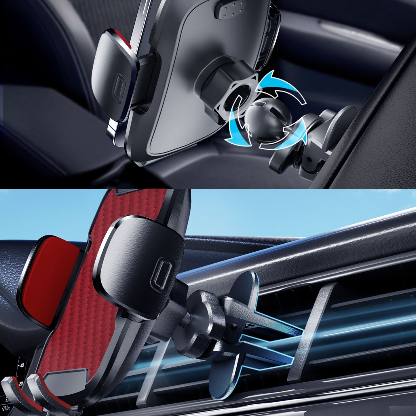 Car Phone Holder, 360° Rotatable Mobile Mount with Air Vent Clip for 4.0"-7.0" Phones, Red