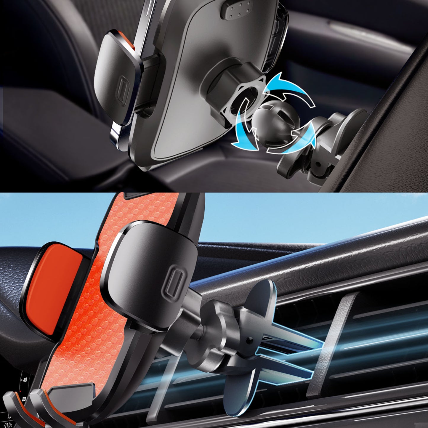 Car Phone Holder, 360° Rotatable Mobile Mount with Air Vent Clip for 4.0"-7.0" Phones, Orange