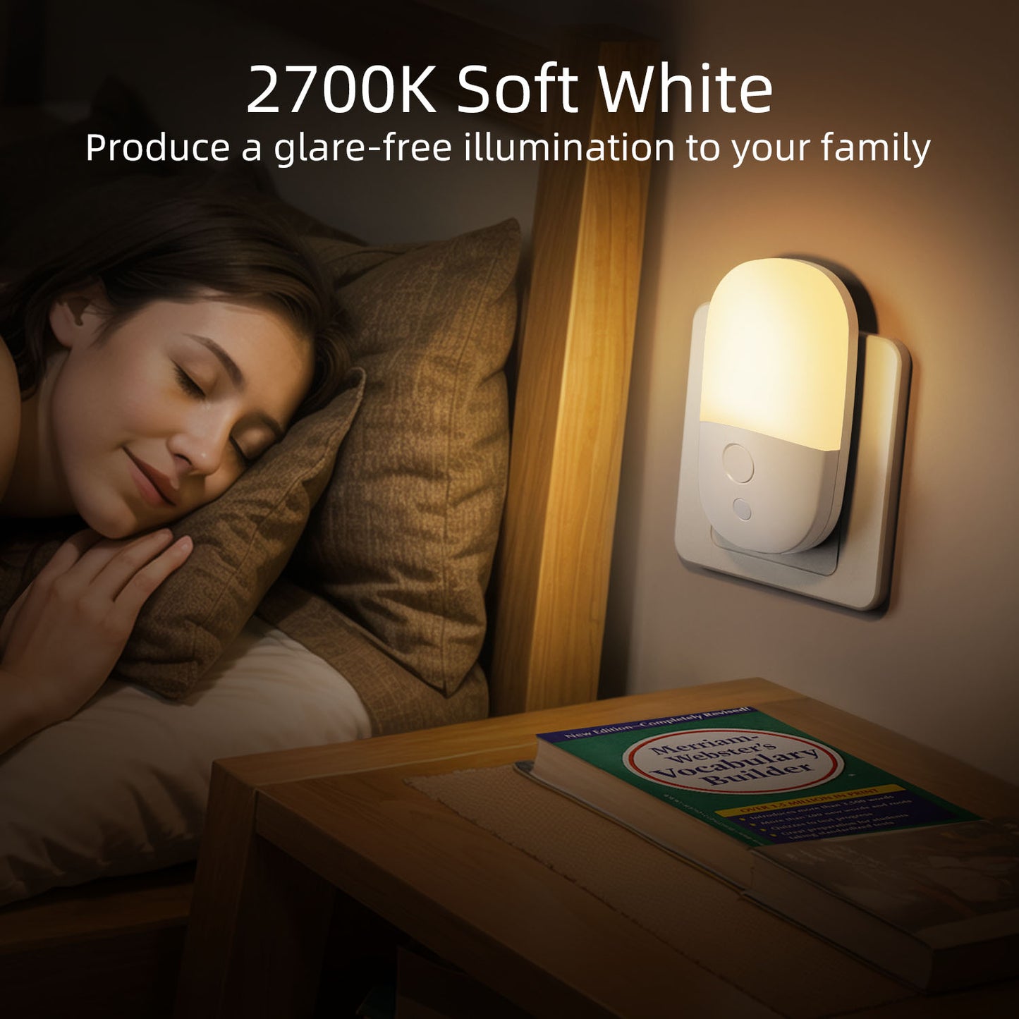 Night Light, Plug-in, LED Dimmable Night Light with Light Sensors, Warm White, Ambient Lighting, Ideal Kids Adults Nightlight for Bedroom, Bathroom, Nursery, Hallway, Kitchen, 2 Pack