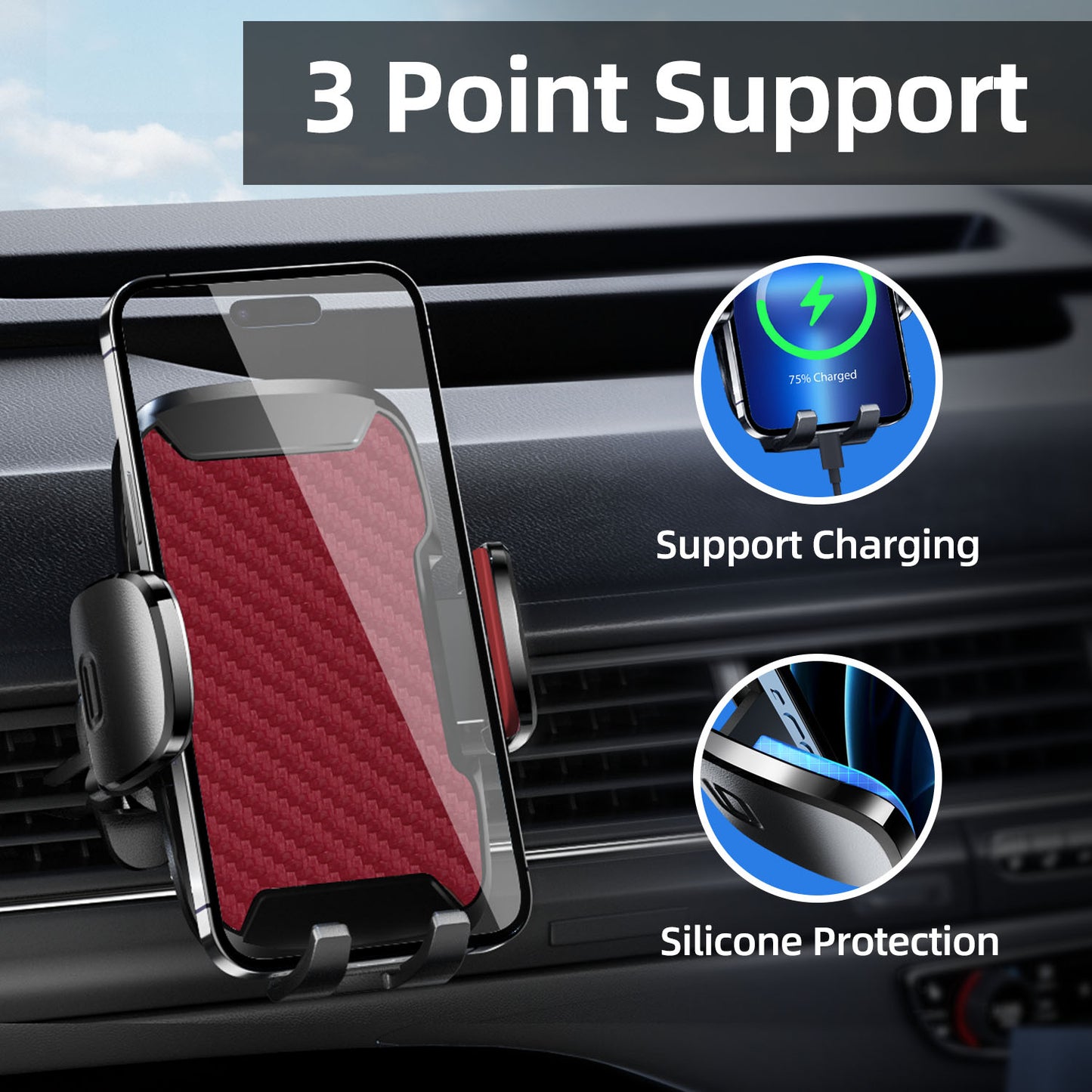 Car Phone Holder, 360° Rotatable Mobile Mount with Air Vent Clip for 4.0"-7.0" Phones, Red