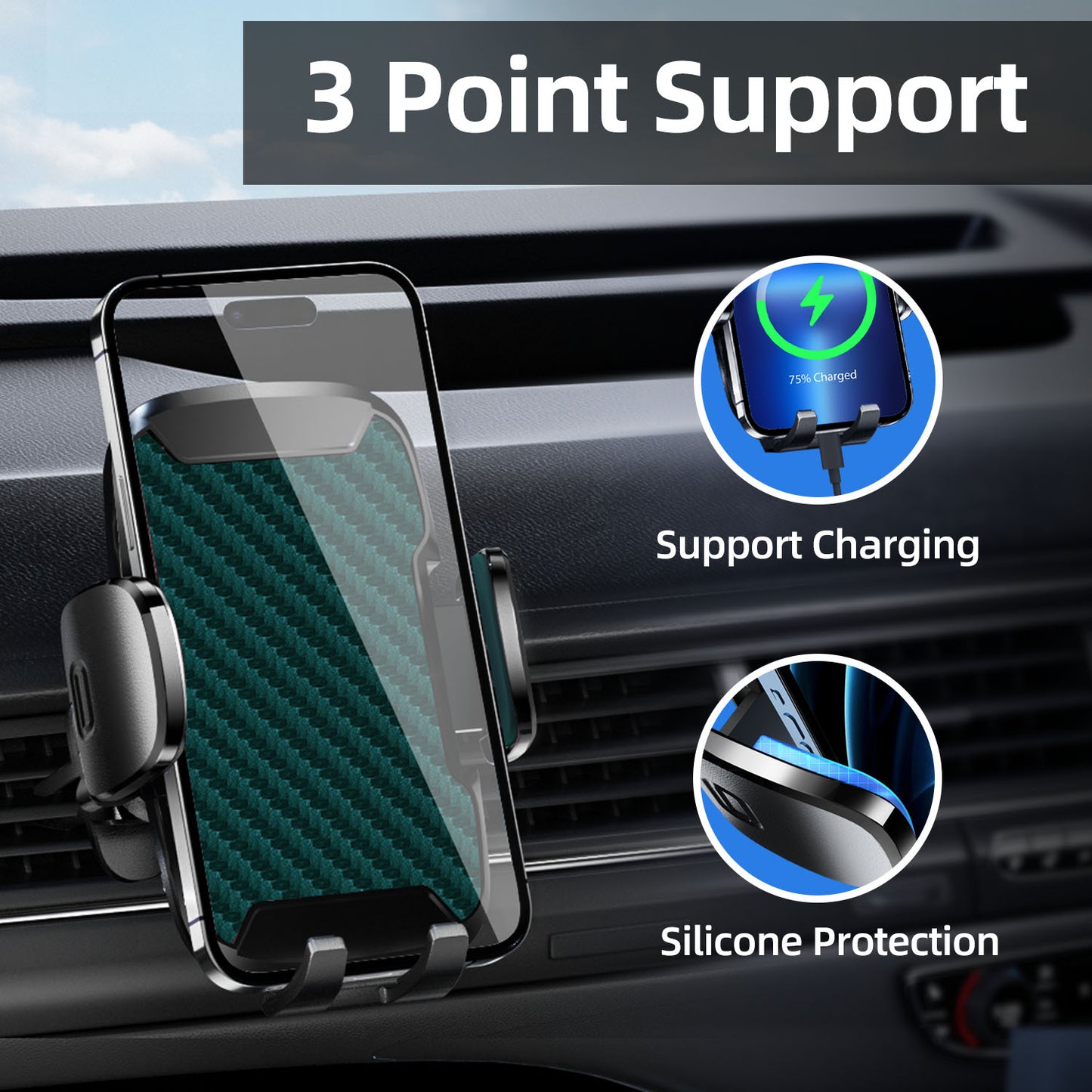 Car Phone Holder, 360° Rotatable Mobile Mount with Air Vent Clip for 4.0"-7.0" Phones, Green