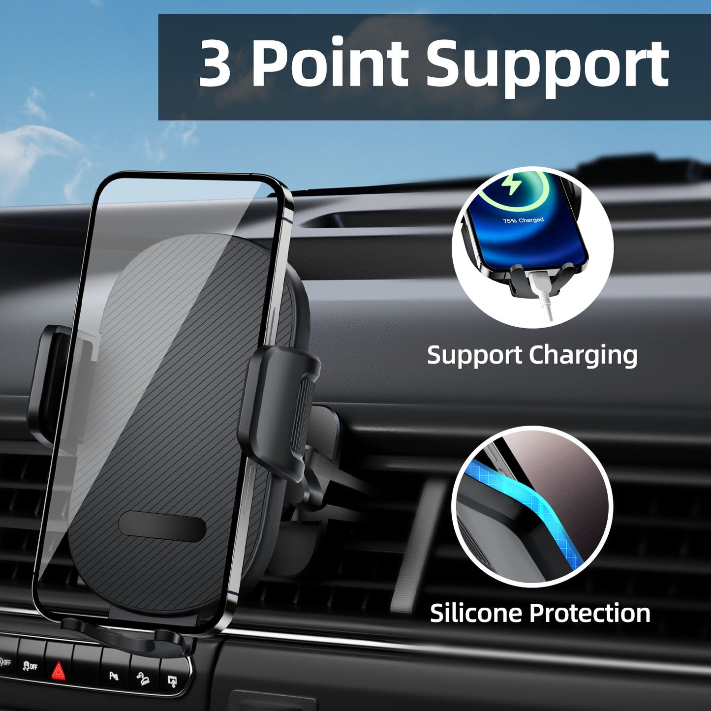 OOVEE Dashboard & Windshield Car Phone Holder - 360° Rotatable Mount, 3-in-1 Vent/Dash/Windshield Clip for 4-7" Phones, iPhone, Samsung, Google Pixel, Moto