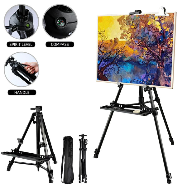 ADHINO 21.6"-63" Art Easel Stand, Magnesium Iron Tripod with Portable Bag, Ideal for Kids and Adults, Spirit Level Included