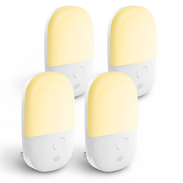 YOOVEE Plug-in Dimmable Night Light with Sensor, Warm White LED,4-Pack for Bedroom, Bathroom, Hallway - Kids & Adults