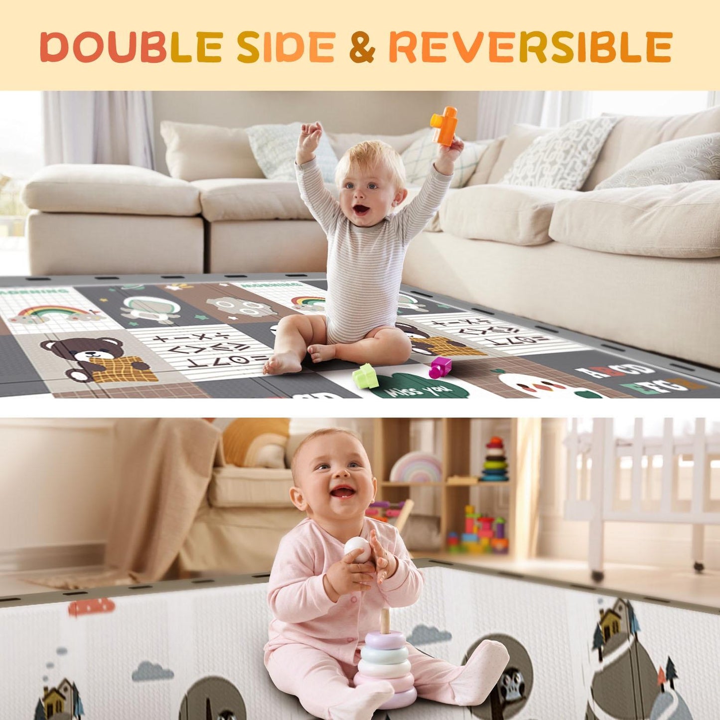 ADHINO Certified Non-Toxic & Skin-Friendly - 79"x71" Foldable Foam Baby Play Mat for Floor, Waterproof Crawling Playmat, Anti-Slip Infant to Toddler Play Mats, Safe Kids Mat for Play & Learning