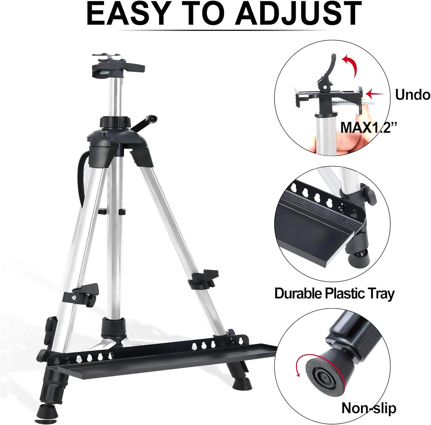 Adhino Adjustable Art Easel Stand 20"-61", Lightweight Tripod with Carry Bag & Level