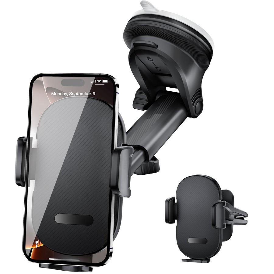 OOVEE Dashboard & Windshield Car Phone Holder - 360° Rotatable Mount, 3-in-1 Vent/Dash/Windshield Clip for 4-7" Phones, iPhone, Samsung, Google Pixel, Moto