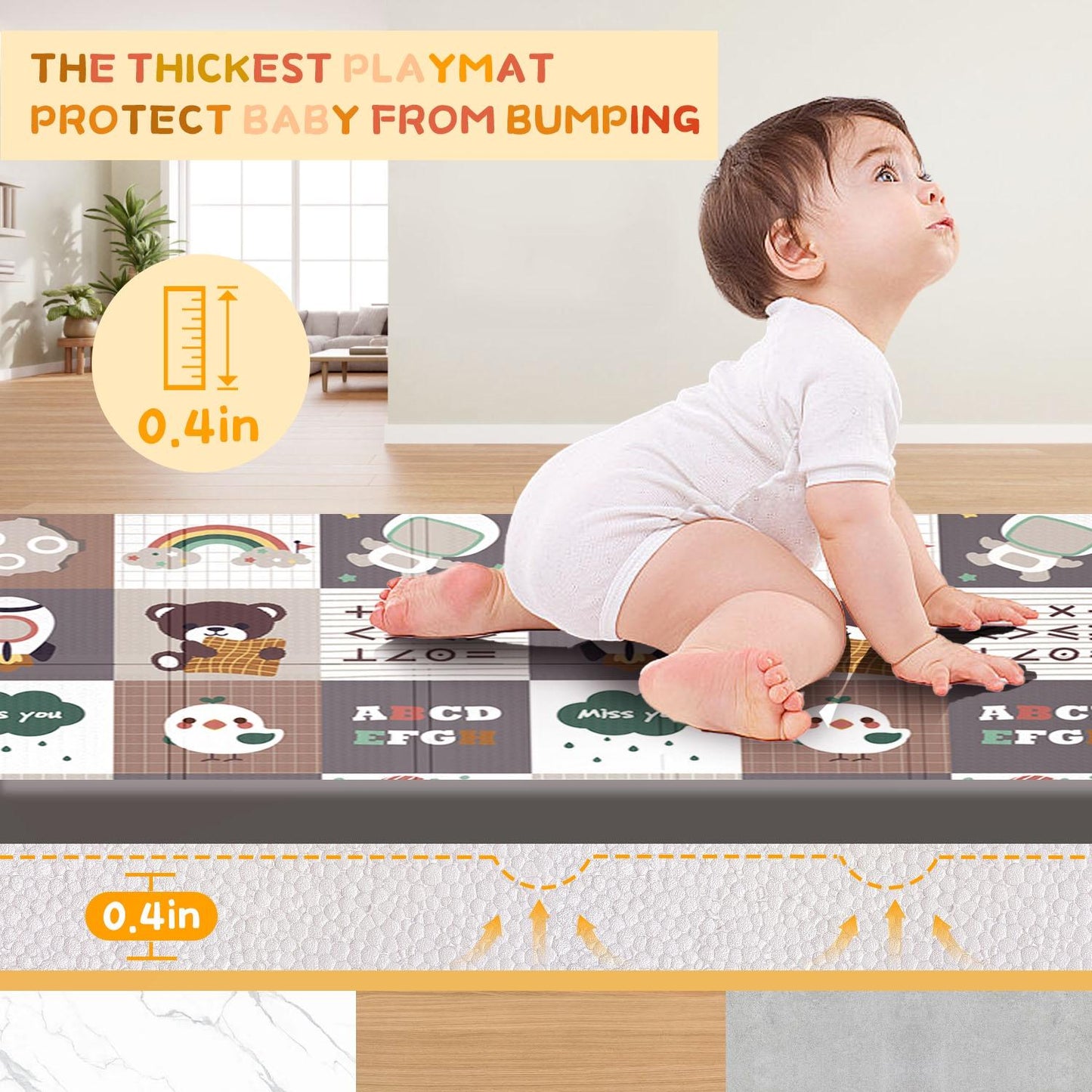 ADHINO Certified Non-Toxic & Skin-Friendly - 79"x71" Foldable Foam Baby Play Mat for Floor, Waterproof Crawling Playmat, Anti-Slip Infant to Toddler Play Mats, Safe Kids Mat for Play & Learning