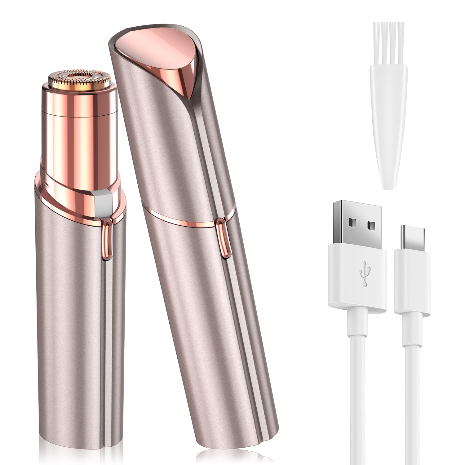 Facial Hair Remover for Women, Face Hair Trimmer, Rechargeable Women's Facial Shaver, Painless Lady Shavers for Women for Face Hair, Upper Lips, Peach Fuzz, Bikini Body-Rose Gold