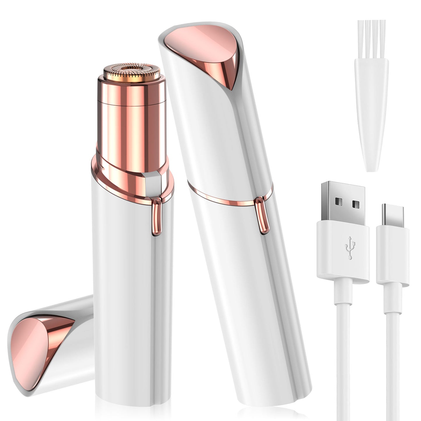 Rechargeable Epilator for Women - LED Light Facial Hair Remover, Portable Grooming Tool, Ivory White