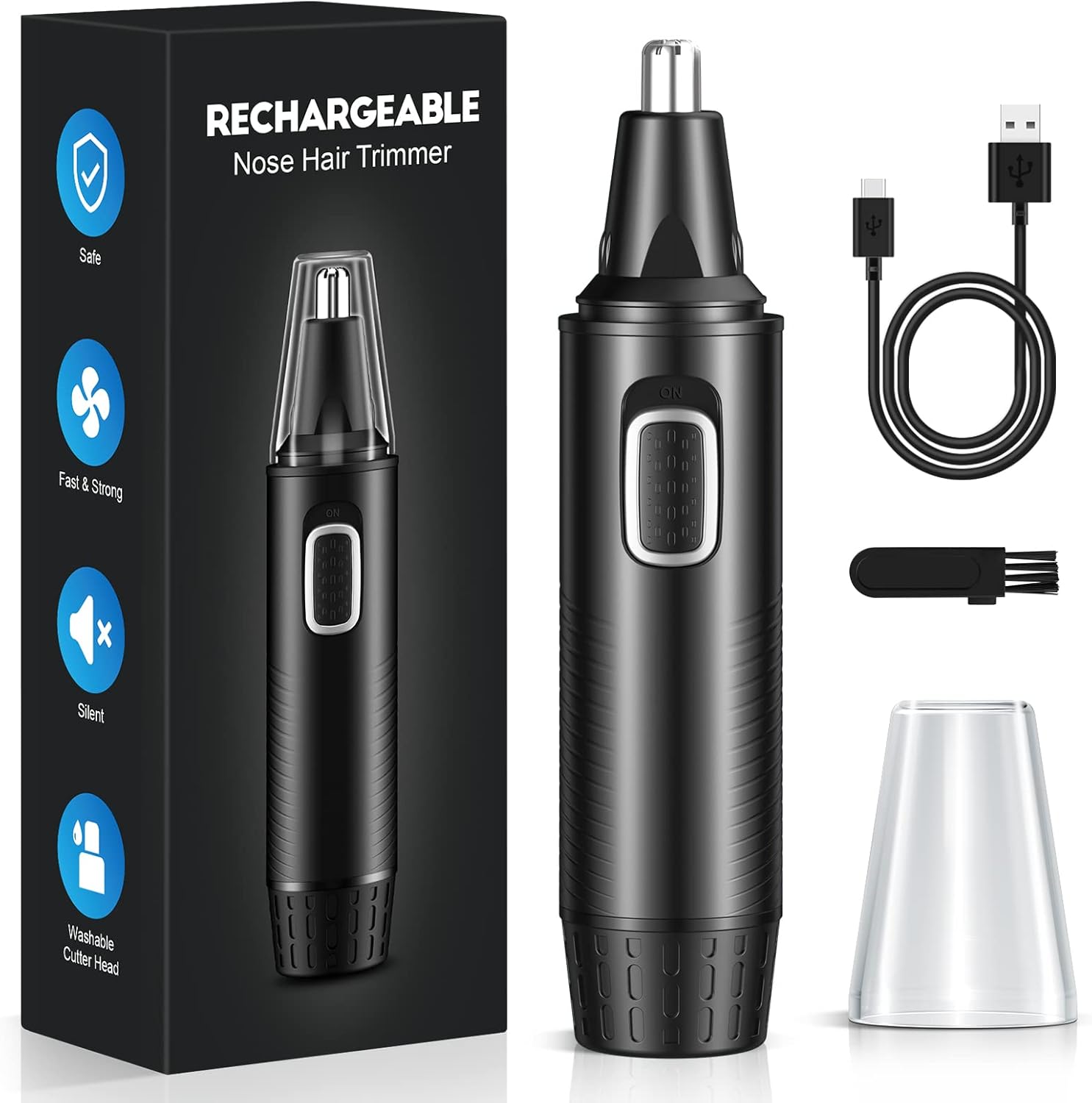YOOVEE Rechargeable Ear and Nose Hair Trimmer for Men & Women, 2024 Professional Trimmer with Upgraded Dual Edge Blades, Removable & Waterproof Head, Mute Motor, and Cleaning Brush