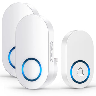 YOOVEE Wireless Doorbell, 2 Plug in Door Bells 1 Push , No Battery Required Push Button Plug Through Cordless Door Chime at 1300ft Range with 60 Chimes, 5-Level Volume & LED Light