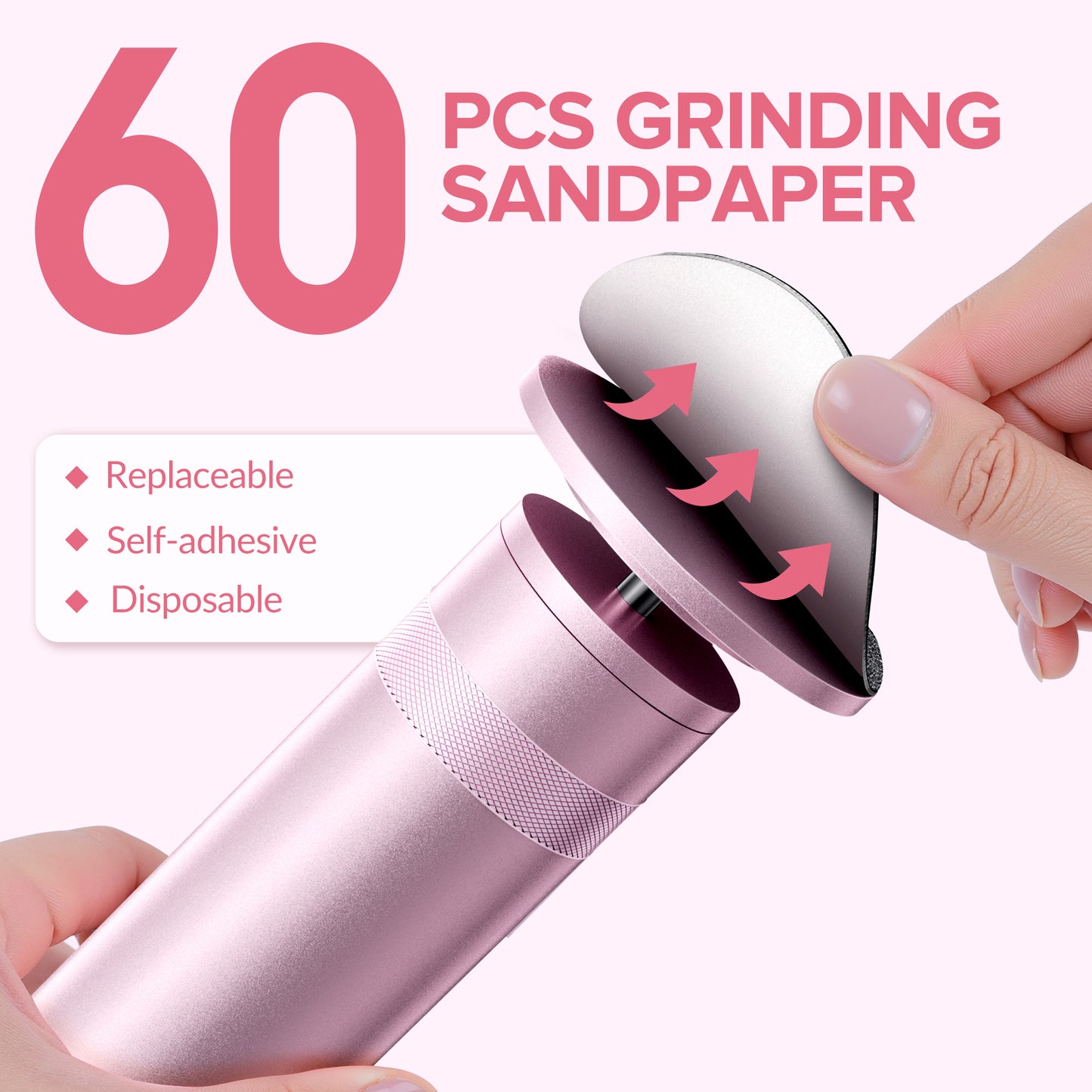 Electric Foot Callus Remover, Pain-Free Electric Foot File with 60pcs Sanding Discs, Adjustable Speed, Gentle and Not Hurt Feet (Pink)