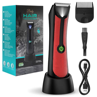 Body Hair Trimmer for Men Women, Professional Brand yoovee Electric Groin Bikini Ball Shaver Razor, Fully Waterproof Ceramic Blade Pubic Hair Trimmer Clipper Body Groomer Kit, Red