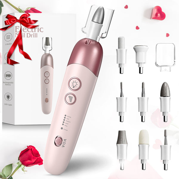 YOOVEE Cordless Electric Nail File Set, Portable Electric Nail Drill Machine, Professional Manicure Pedicure Kit, 5 Speeds Hand Foot Care Tool for Calluses, Thick Nails, Grind, Trim, Polish