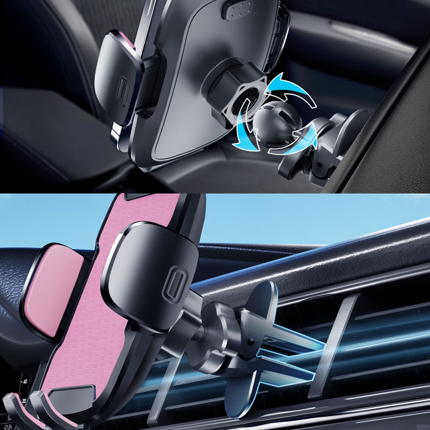 Car Phone Holder, 360° Rotatable Mobile Mount with Air Vent Clip for 4.0"-7.0" Phones, Pink