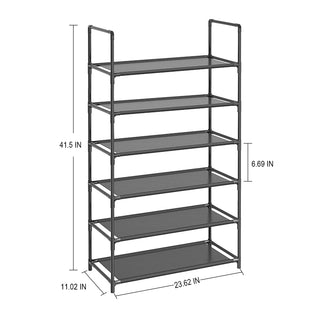 Adhino Shoe Rack, 6-Tier Tall Shoe Organizer For Closet, Entryway, Sturdy Shoe Shelf w/Large Capacity For Up To 18-20 Pairs, Narrow Shoe Rack w/Easy Assembly Fits Boots, Heels, Black
