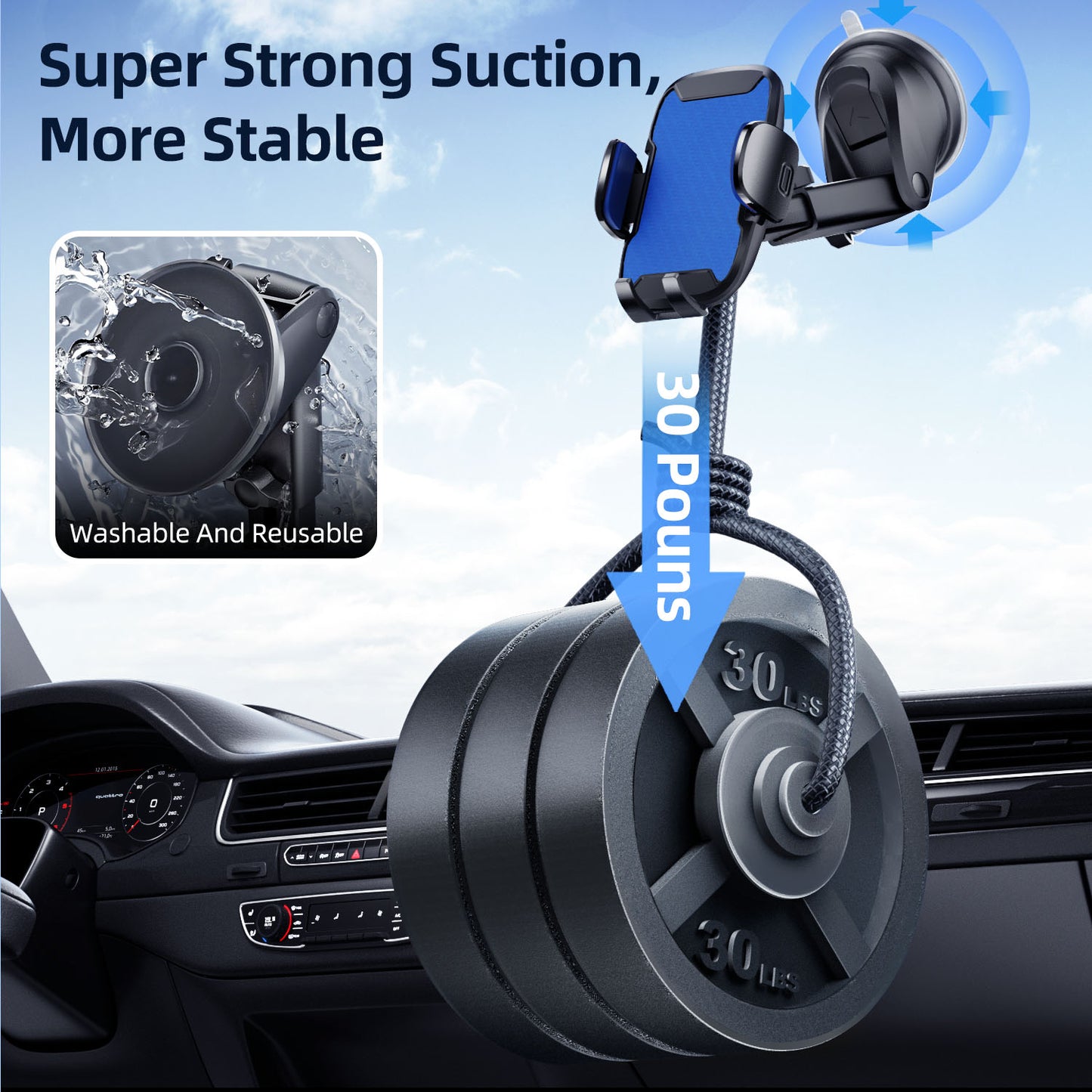 Car Phone Holder, 360° Rotatable Mobile Mount with Air Vent Clip for 4.0"-7.0" Phones, Blue