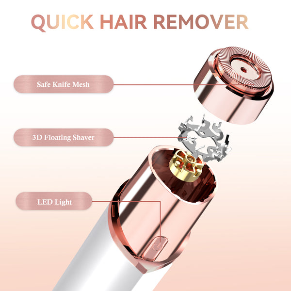 Facial Hair Remover for Women, Face Hair Trimmer, Rechargeable Women's Facial Shaver, Painless Lady Shavers for Women for Face Hair and upper Lips, Peach Fuzz, Bikini Body-White