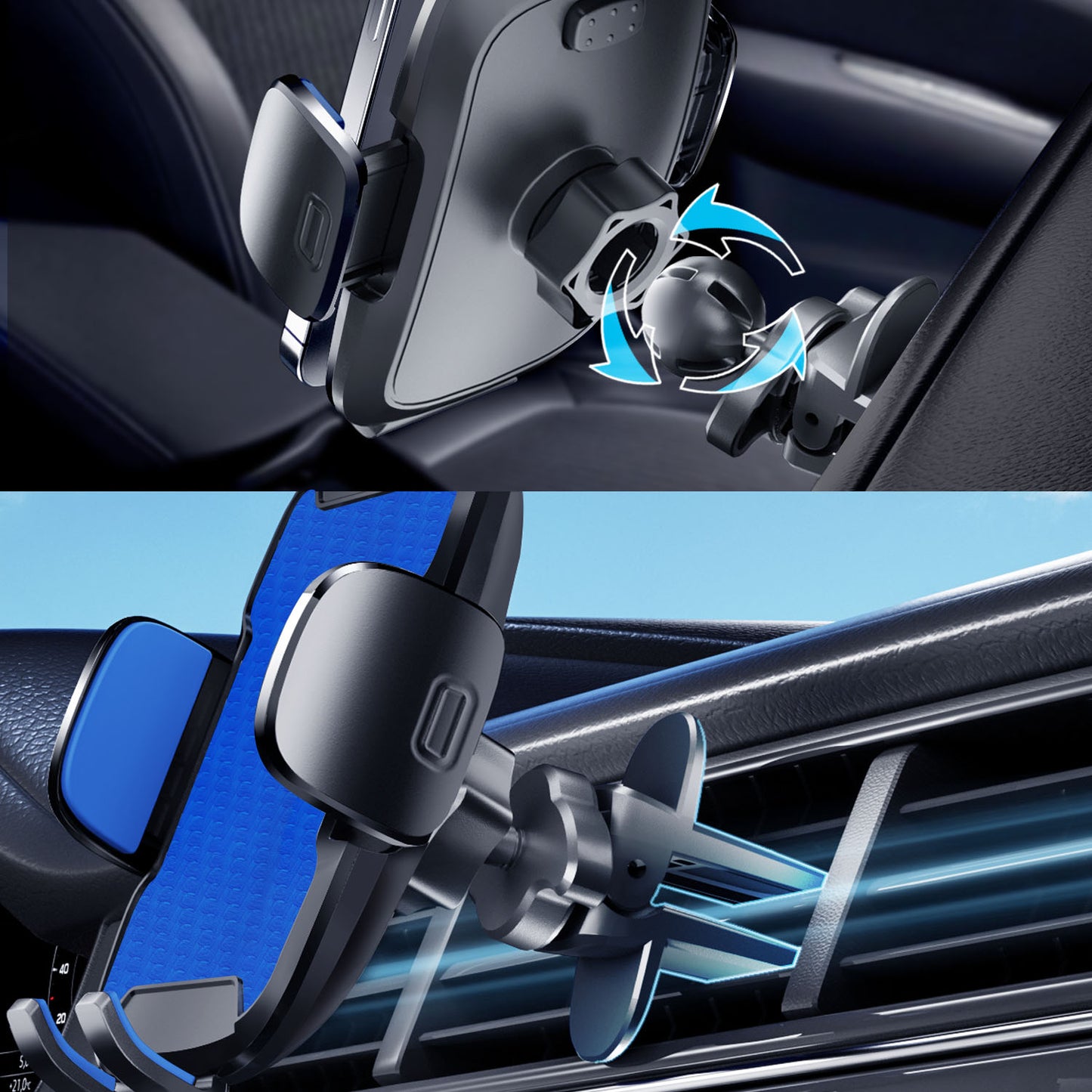 Car Phone Holder, 360° Rotatable Mobile Mount with Air Vent Clip for 4.0"-7.0" Phones, Blue