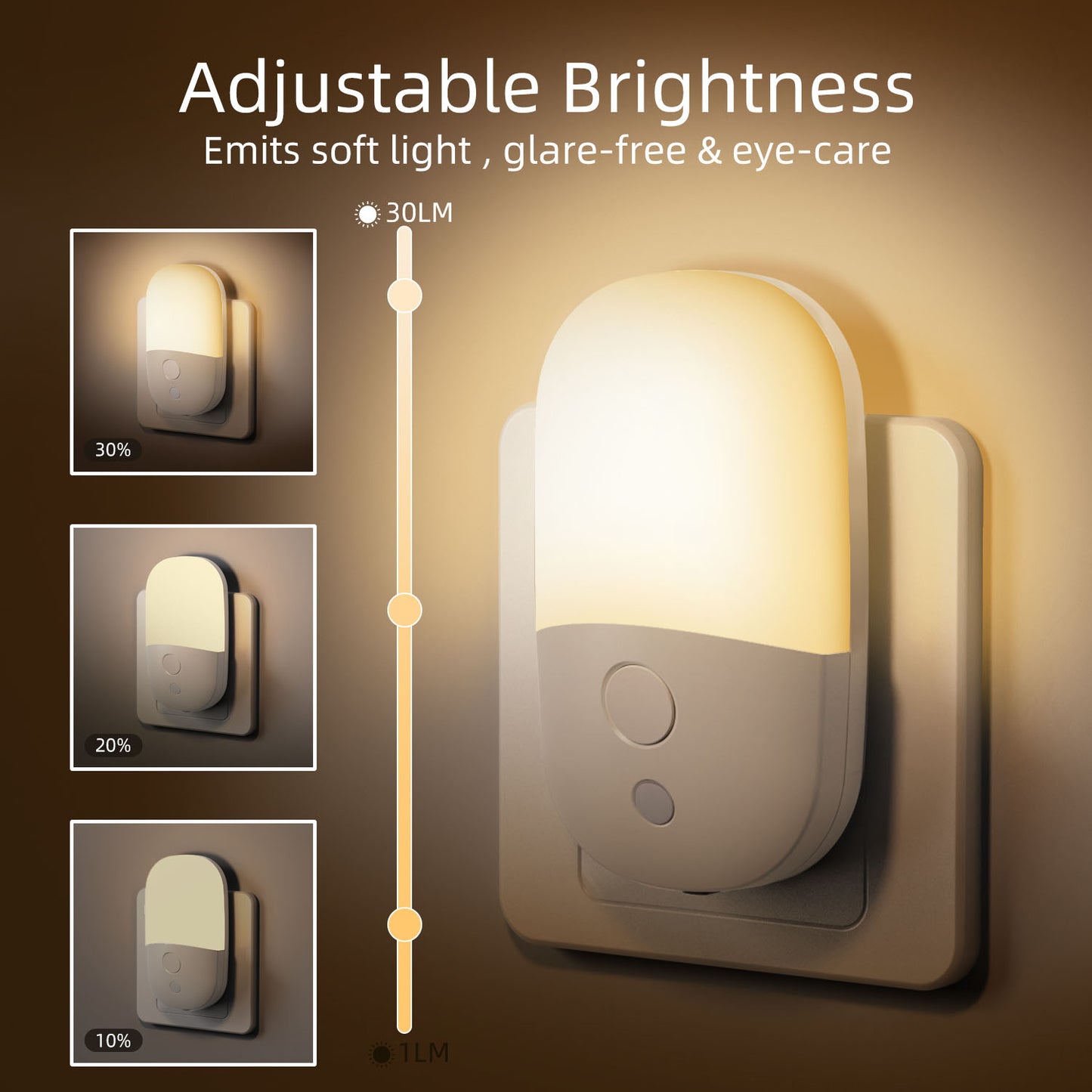 YOOVEE Plug-in Dimmable Night Light with Sensor, Warm White LED,4-Pack for Bedroom, Bathroom, Hallway - Kids & Adults