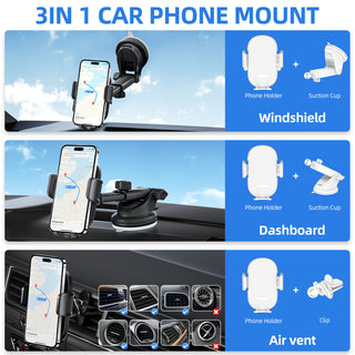 OOVEE Dashboard & Windshield Car Phone Holder - 360° Rotatable Mount, 3-in-1 Vent/Dash/Windshield Clip for 4-7" Phones, iPhone, Samsung, Google Pixel, Moto