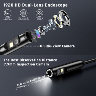 YOOVEE Endoscope Camera with Light, Dual Lens 1920P HD Endoscope Camera, IP68 Waterproof Endoscope with 8 LED Semi-Rigid Cable, No Need for Wi-Fi Compatible with iOS and Android