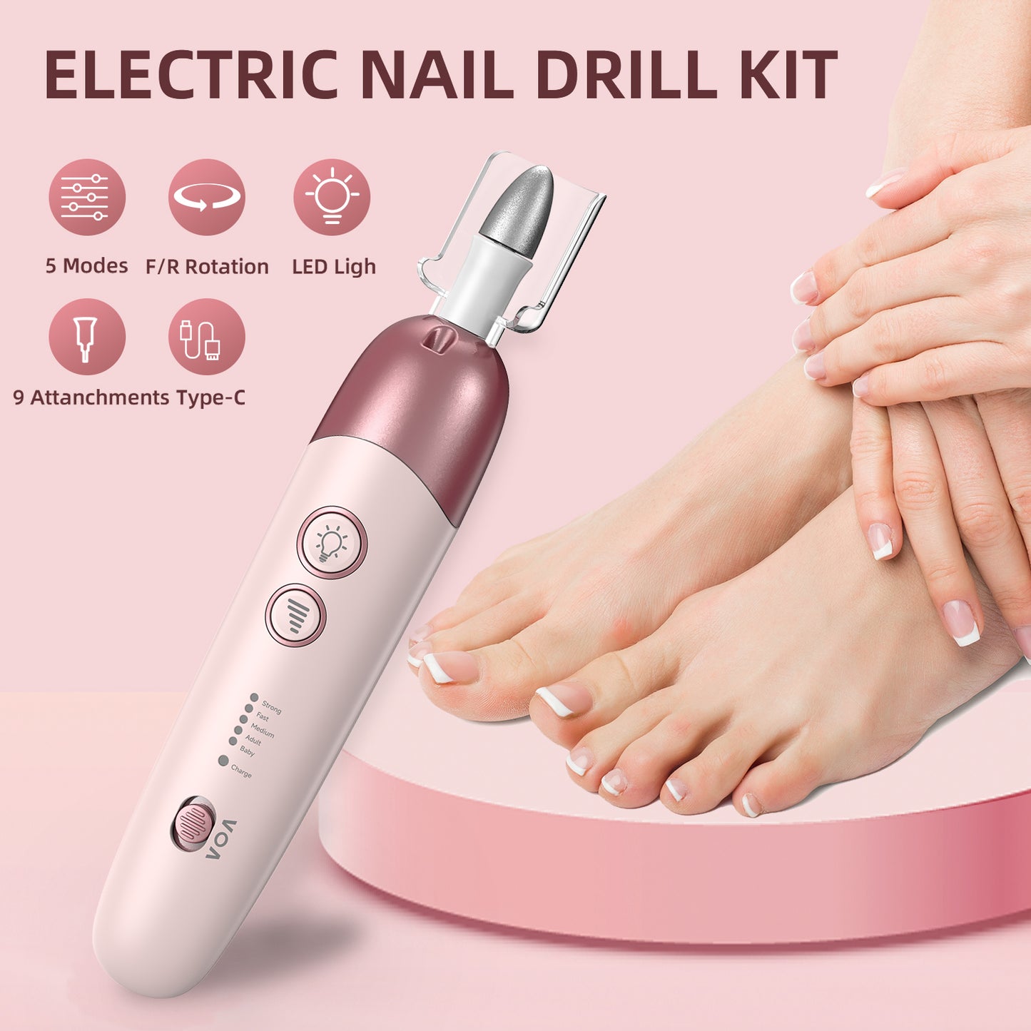 YOOVEE Cordless Electric Nail File Set, Portable Electric Nail Drill Machine, Professional Manicure Pedicure Kit, 5 Speeds Hand Foot Care Tool for Calluses, Thick Nails, Grind, Trim, Polish